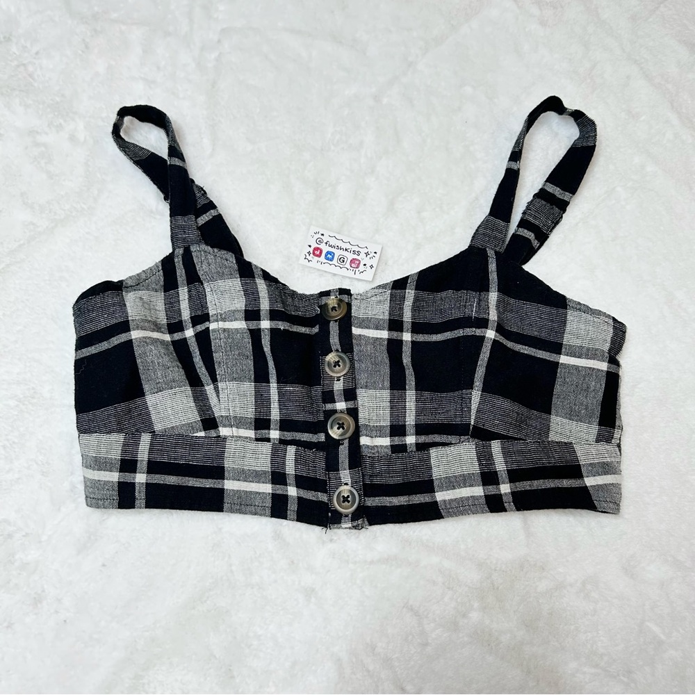 Plaid Button-Up Crop Top